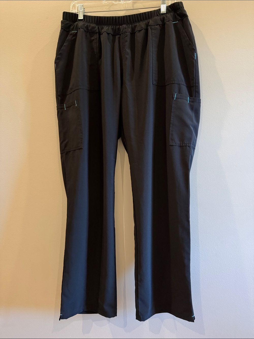 Scrubstar Black Cargo Utility Scrub Pants with Teal Stitching